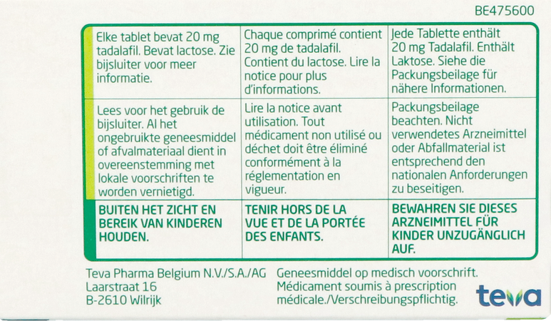 Teva Tadalafil 20mg 8 Comprimés