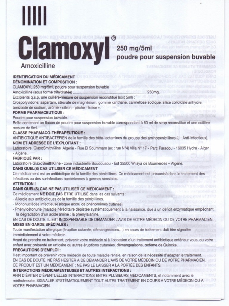 Amoxil 250 mg poudre pour sirop