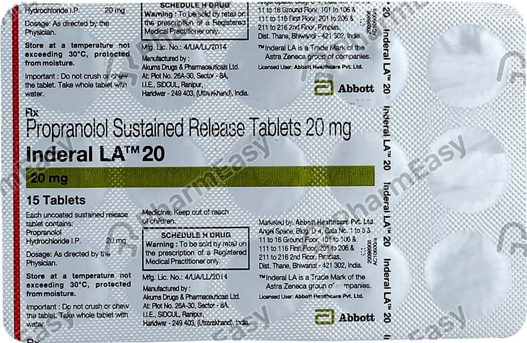 Propranolol inderal 20 mg